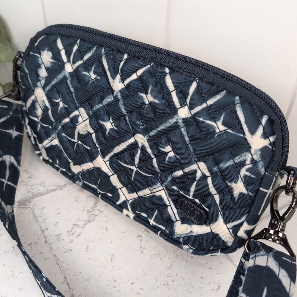 LUG Coupe XL Diamond Navy Blue Convertible Crossbody Handbag Purse Quilted EUC